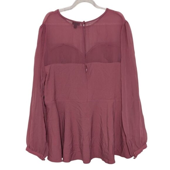 Torrid Peplum Crepe Mesh Inset Babydoll Blouse Womens Plus Size 3X Mauve Pink - Picture 6 of 10